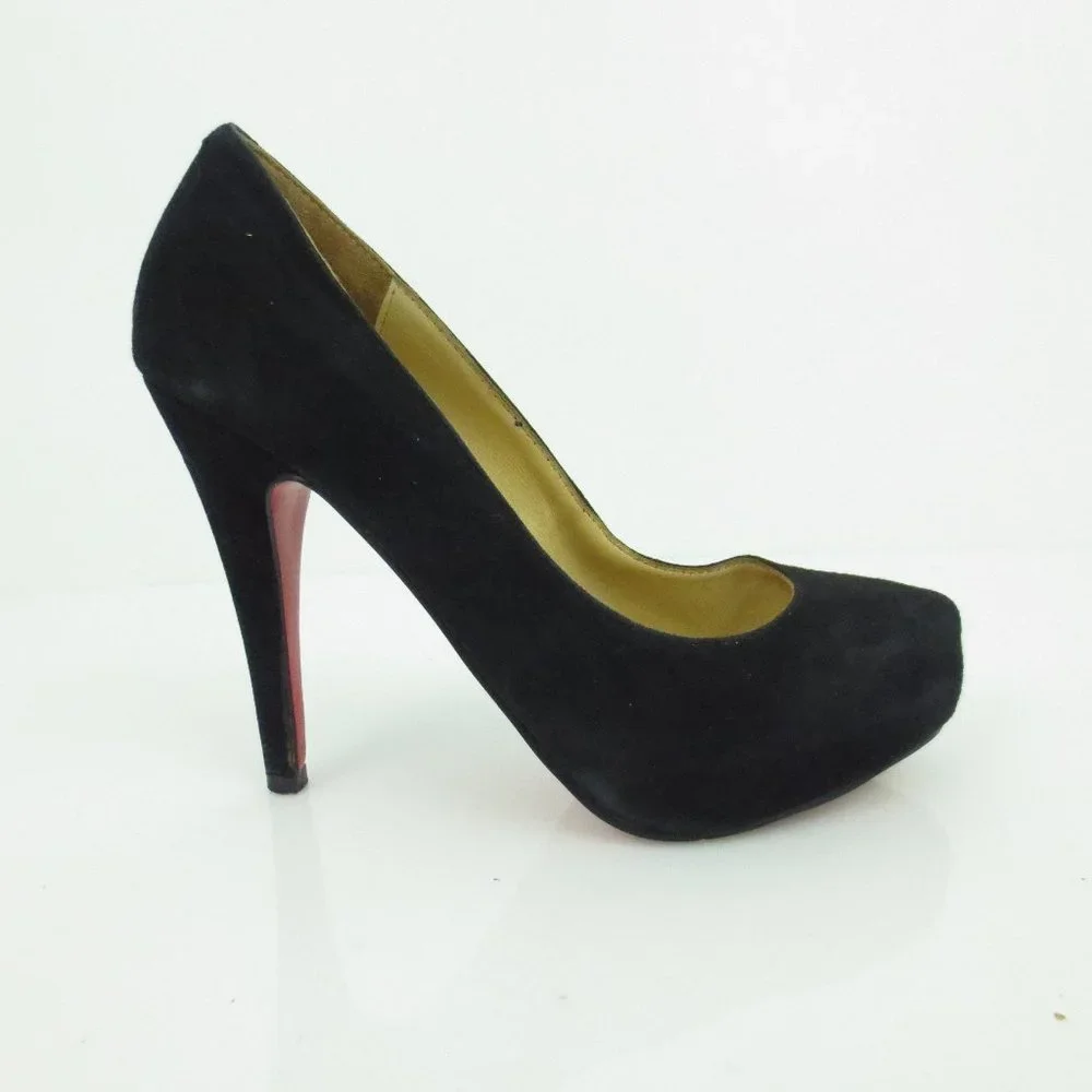 Christian Louboutin BIANCA 120 Black Suede Leather Platform Heels Pumps Shoes 37 - Picture 2 of 5